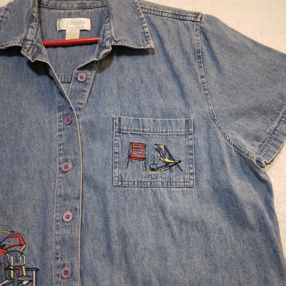 CJ Banks Women's Embroidered Denim Blouse- 1X - Picture 4 of 10